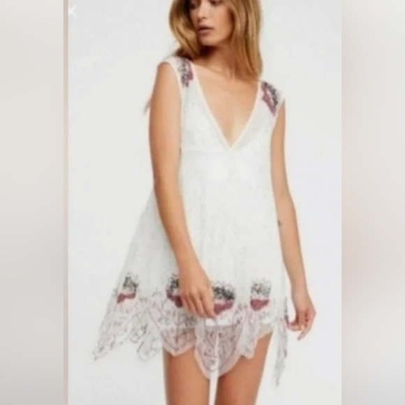 Free people beaded slip dress size small white